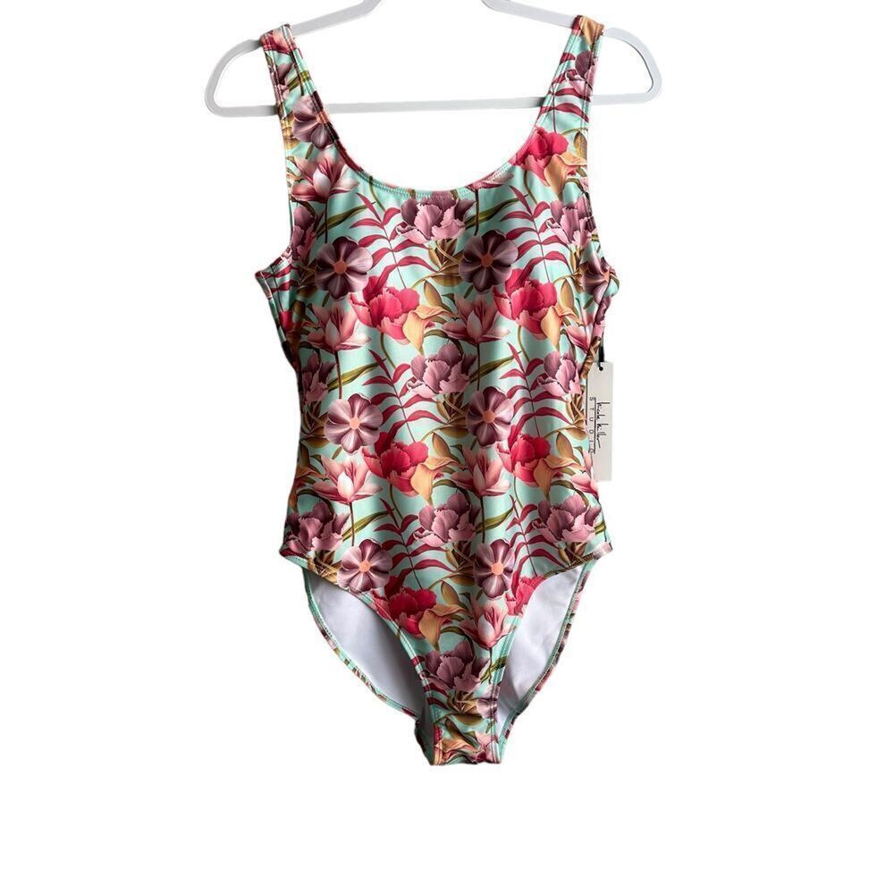 Nicole Miller Leafs Cascade Print One Piece Bathing Suit Women's L NWT Beach